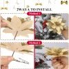 Goodsright Decor 24Pcs Christmas Glitter Poinsettia Flowers, Artificial Christmas Flower with Clips Glitter Christmas Tree Ornaments for Wedding Party Holiday Wreath Table Decoration