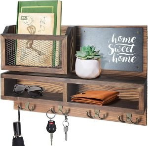Goodsright Decor Key Holder for Wall, Mail Organizer Wall Mount with Key Hooks and Wallet Holder, Sunglasses Storage and Dog Leash Holder, Wall Decorative with 4 Double Hooks and Chalkboard
