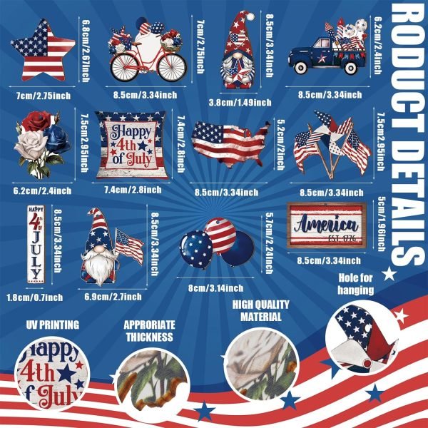 Goodsright Decor 36 Pcs 4th of July Ornaments for Tree Patriotic Wooden American Flag Ornaments Memorial Day Tree Decorations Red White Blue Hanging Decorations for Tree Independence Day Party (Classic)