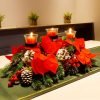 Goodsright Decor Christmas Centerpiece, Christmas Candle Holders, Christmas Tabletop Poinsettia Centerpiece with 3 Candle Holders, Romantic Holiday Candelabrum for Home Party Christmas Table Mantel Decorations