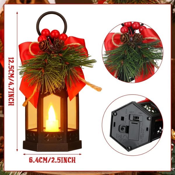 Goodsright Decor 6 Pcs Christmas Decorative Lanterns for Outside with LED Flickering Flameless Candle Red Ribbon Decorative Hanging Lantern Vintage Holiday Lanterns for Indoor Outdoor Table Party Decoration