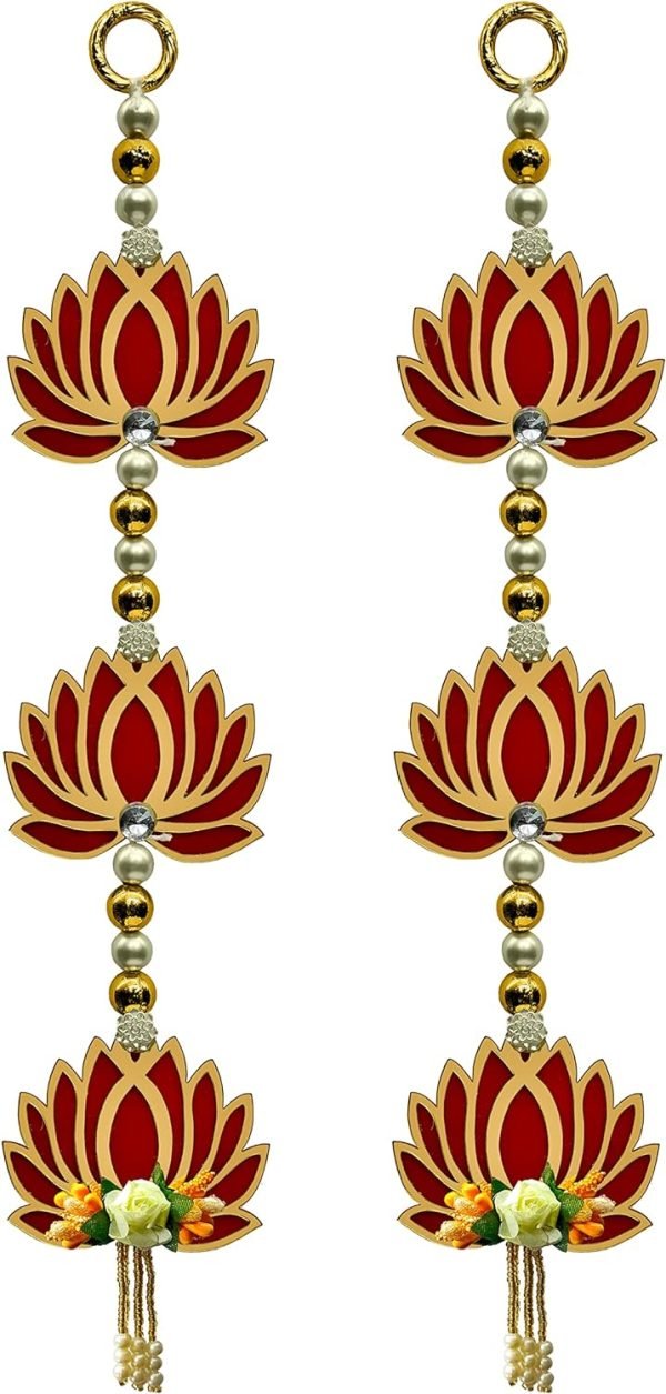 Goodsright Decor 2 Pc 15 Inch Lotus Latkan Decorative Toran/Wall Hanging Dipawali Ganesh Chaturthi Designer Mandir Hanging Valance Pujan Bandhanwar Indian Festival Traditional Fancy Latkan