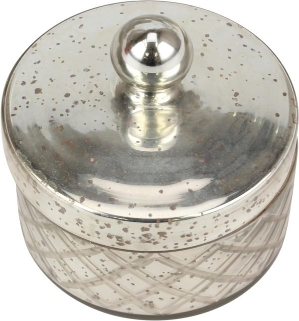 Goodsright Decor Antique Mercury Glass Storage Container with Lid, Decorative Jar for Cotton Ball or Cotton Swab Storage, Unique Keepsake or Trinket Box, Elegant Jewelry Box