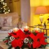 Goodsright Decor Christmas Centerpiece, Christmas Candle Holders, Christmas Tabletop Poinsettia Centerpiece with 3 Candle Holders, Romantic Holiday Candelabrum for Home Party Christmas Table Mantel Decorations