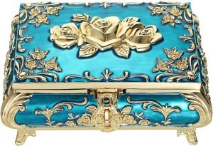 Goodsright Decor Metal Decorative Jewelry Box Vintage Treasure Chest Case Ornate Trinket Organizer Earrings Necklace Bracelet Storage Box Ring Holder Keepsake Box for Women Girls