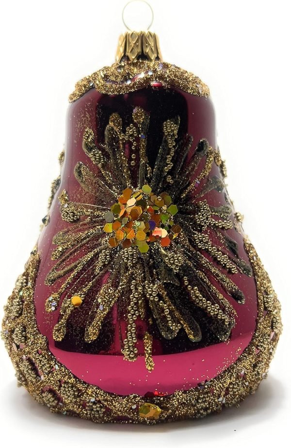 Goodsright Decor Christmas Bell Ornament 4-Inch Blown Glass (Gold Embellished)