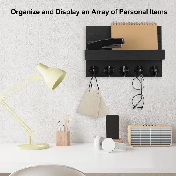 Goodsright Decor Key Holder for Wall, Decorative Key and Mail Holder with Shelf Has Large Hooks for Bags, Coats, Umbrella ?C Paulownia Wood Key Hanger with Mounting Hardware (9.8??W x 6.7??H x 4.2??D)