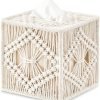 Goodsright Decor Tissue Box Cover Macrame Square Open-Bottom Tissue Box Holder Boho Decor Tissue Organizer Bohemian Handmade Woven Tissue Cube Box for Bathroom Bedroom Dresser Living Room Office Dorm