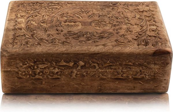 Goodsright Decor Great Birthday Gifts Handmade Decorative Wooden Jewelry Box Tree Of Life Carving Jewelry Organizer Keepsake Box Treasure Chest Trinket Holder Watch Box Storage Lock Box Housewarming Gift (Blue)