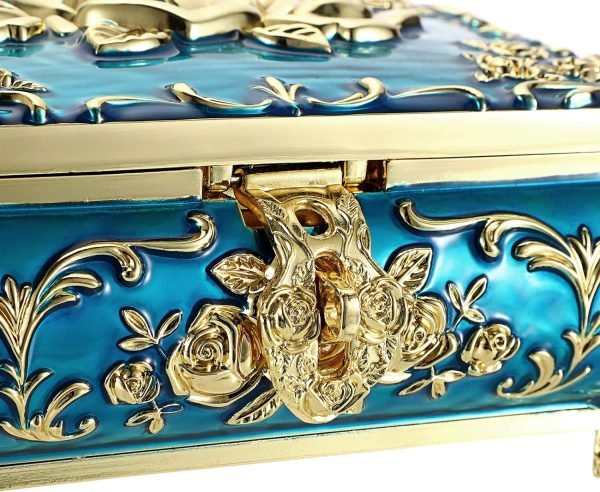 Goodsright Decor Metal Decorative Jewelry Box Vintage Treasure Chest Case Ornate Trinket Organizer Earrings Necklace Bracelet Storage Box Ring Holder Keepsake Box for Women Girls