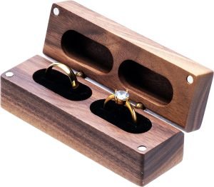 Goodsright Decor Wooden Double Ring Box for Wedding Ceremony Engagement, Ring Storage Holder Decorative Box for 2 Rings