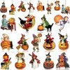Goodsright Decor 42Pcs Vintage Halloween Tree Ornament Decorations - Hanging Wooden Pumpkin Ornaments for Halloween Tree Decor Vintage Pumpkin Witch Black Cat Wood Cutouts Signs for Halloween Tree Home Party Decor