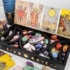 Goodsright Decor Crystal Display Moon Tray Tarot Card Holder Stand, Wiccan Decor & Witchy Accessories & Pagan Altar Supplies, Black Wooden Storage Organizer Box for Rocks Healing Stones Jewelry Home Decorative