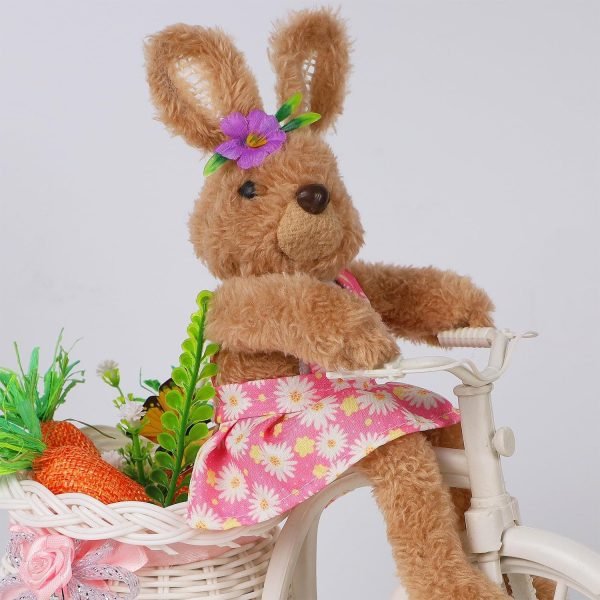 Goodsright Decor Set of 2 Easter Tabletop Decorations Plush Bunny Couple, 10" Easter Rabbits Ride Bike, Cute Animal Figurine for Girls' Gift, Easter Basket Filler Spring Home Kitchen Room Ornament