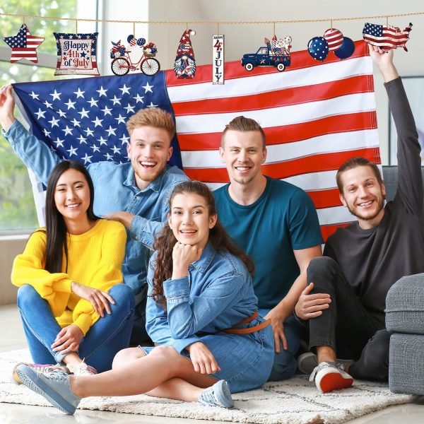 Goodsright Decor 36 Pcs 4th of July Ornaments for Tree Patriotic Wooden American Flag Ornaments Memorial Day Tree Decorations Red White Blue Hanging Decorations for Tree Independence Day Party (Classic)