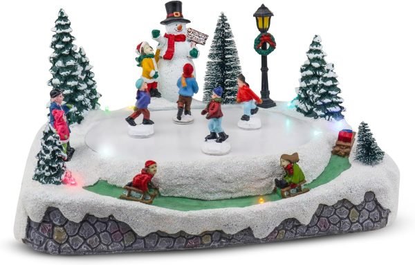 Goodsright Decor Christmas Village Skating Pond Animated Lighted Musical Snow Village Perfect Addition to Your Christmas Indoor Decorations & Holiday Displays
