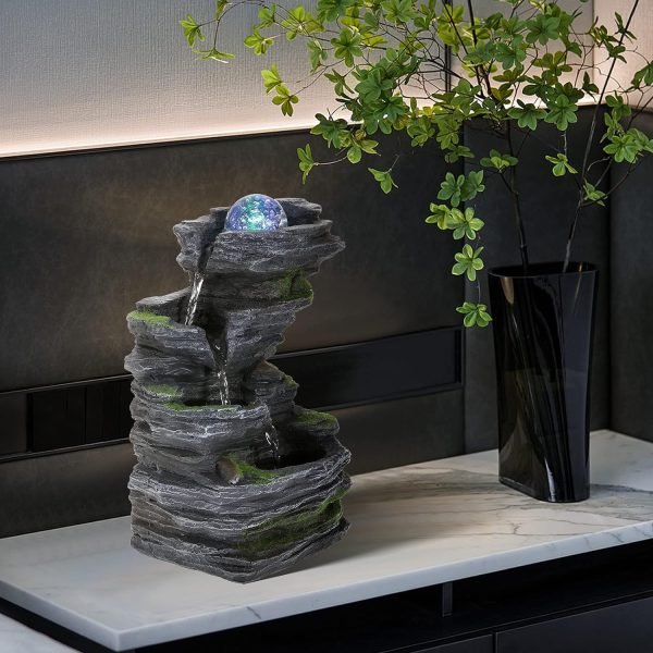 Goodsright Decor Indoor Fountains Tabletop Fountain Indoor Waterfall Fountain Stacked Rocks Water Feature Feng Shui Zen Meditation Relaxation Desktop Fountain with LED Light for Home and Office Decor(Style 8)