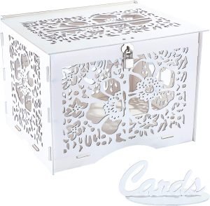 Goodsright Decor Wedding Money Box Holder with Sign, Large Rustic Wood Wooden Envelop Gift Card Boxes with Lock Slot for Reception Anniversary Party Parties White