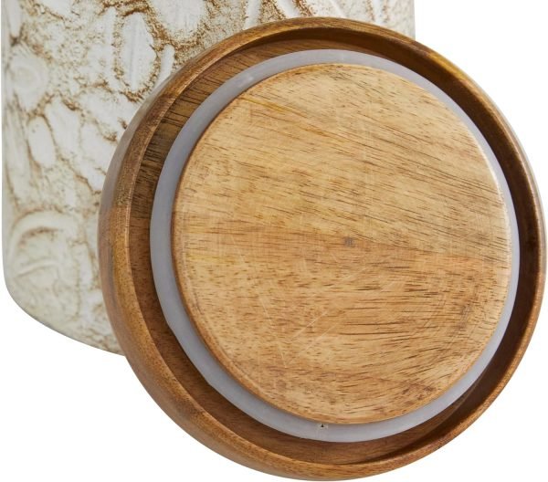 Goodsright Decor 79 Ceramic Handmade Decorative Decorative Jars Intricately Carved Decorative Containers with Wood Lids, Set of 2 Decorative Keepsake Boxes 9", 10"H, White