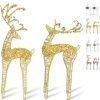 Goodsright Decor 2pc Set White Pinecone Rattan Thread String Christmas Reindeer Figurine Table Desk Decorations Glittering Xmas Holiday Party Supply