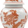 Goodsright Decor 8" Ceramic Ginger Jar with Lid - Tea Storage, Decorative, Home Decor Jar (Orange & White)