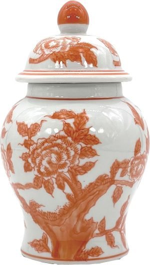 Goodsright Decor 8" Ceramic Ginger Jar with Lid - Tea Storage, Decorative, Home Decor Jar (Orange & White)