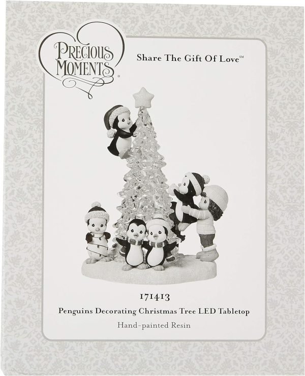 Goodsright Decor Precious Moments Light Up Figurine | Tree-mendous Fun Girl with Penguins | LED Lighted Resin/Acrylic Tabletop Christmas Tree Figurine | Holiday Decor & Gift | Hand-Painted