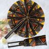 Goodsright Decor Handmade African Fan-Round Folding Handheld Fan for Costume, Dance, Party, Festival, Summer, Home Decor - Traditional Ankara Fabric Fan with Colorful Ethnic Print, Leather Handle (Design 11)