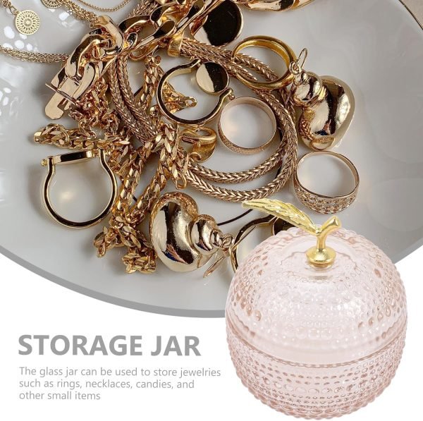 Goodsright Decor Glass Jewelry Jar Apple Shaped Box Clear Candy Containers Small Trinket Box Crystal Cosmetic Holder Powder Puff Container Box for Rings Earrings Necklace Candy Dish