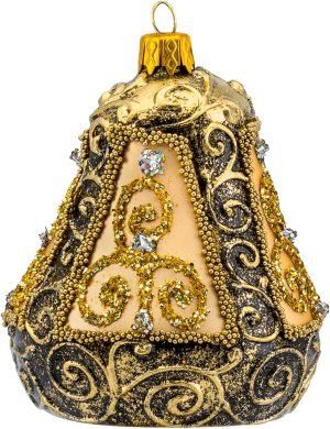 Goodsright Decor Christmas Bell Ornament 4-Inch Blown Glass (Gold Embellished)