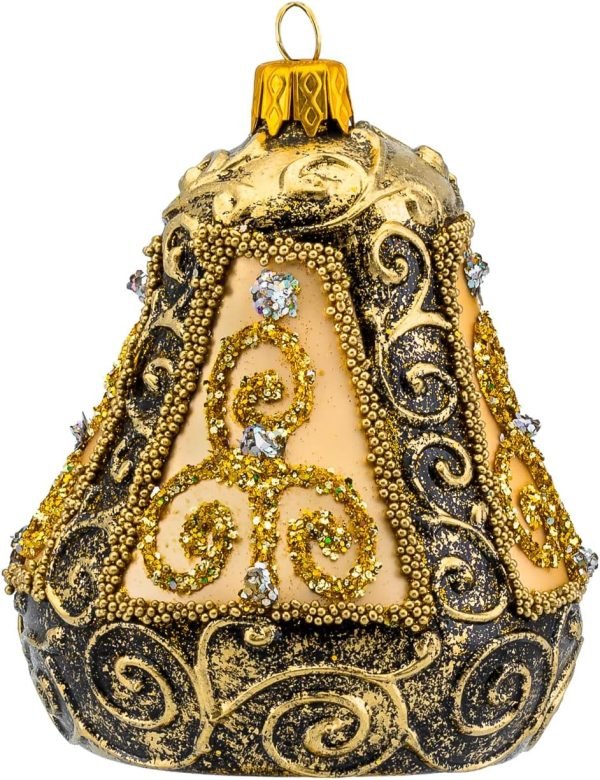 Goodsright Decor Christmas Bell Ornament 4-Inch Blown Glass (Gold Embellished)