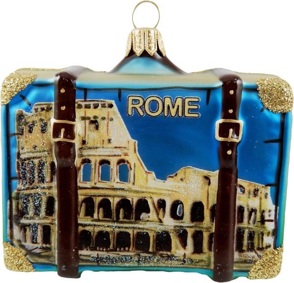Goodsright Decor Rome Italy Suitcase Pisa Colosseum Travel Glass Christmas Ornament Souvenir Decoration
