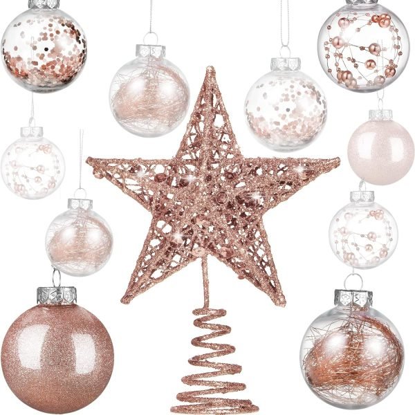 Goodsright Decor 24 Pieces 2.36 Inch Shatterproof Plastic Christmas Ball Ornaments Tree Balls with One Christmas Tree Star for Christmas New Years Present Wedding Home Holiday Party Decoration (Gold)