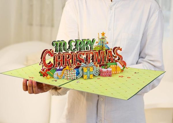 Goodsright Decor Merry Christmas Card, Jumbo Supersized Pop Up Christmas Card, Holiday Decoration Gift, 10" x 14" Cover - Includes Envelope and Note Tag