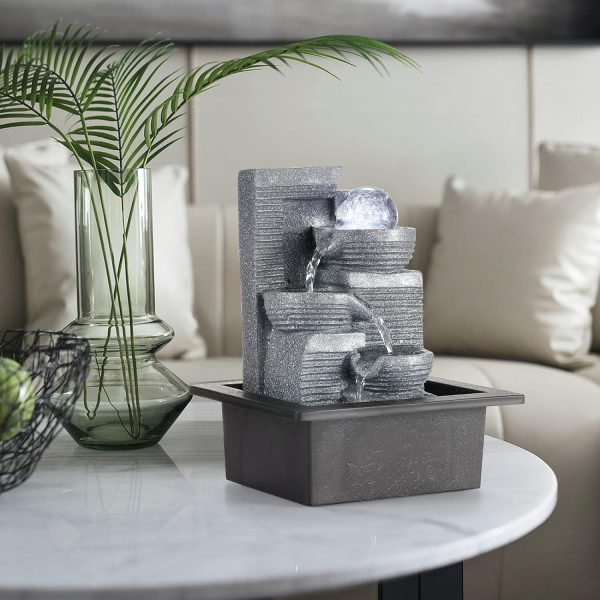 Goodsright Decor Indoor Fountains Tabletop Fountain Indoor Waterfall Fountain Stacked Rocks Water Feature Feng Shui Zen Meditation Relaxation Desktop Fountain with LED Light for Home and Office Decor(Style 8)