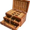 Goodsright Decor Wooden Jewelry Box with Lock and Key for Women, 2 Drawers Medium Size Real Natural Wood Lockable Antique Girls Organizer Boxes with Large Storage, Ring Compartments, Built in Necklace Hooks