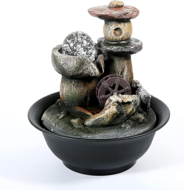 Goodsright Decor Indoor Fountains Tabletop Fountain Indoor Waterfall Fountain Stacked Rocks Water Feature Feng Shui Zen Meditation Relaxation Desktop Fountain with LED Light for Home and Office Decor(Style 8)