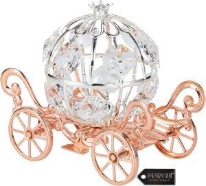 Goodsright Decor Rose Gold & Silver Plated Cinderella Pumpkin Coach Ornament with Crystals Home Halloween Decor Holiday Tabletop Decoration Showpiece Gift for Christmas Thanksgiving Birthday for Mom