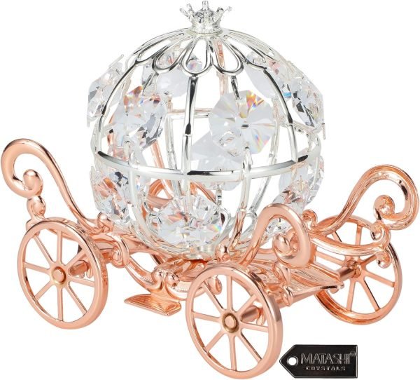 Goodsright Decor Rose Gold & Silver Plated Cinderella Pumpkin Coach Ornament with Crystals Home Halloween Decor Holiday Tabletop Decoration Showpiece Gift for Christmas Thanksgiving Birthday for Mom