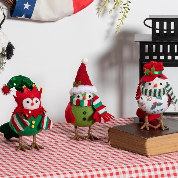 Goodsright Decor Christmas Table Decorations Birds, Set of 3 Christmas Standing Bird Figurine Table Top Decor, Tiered Tray Decor Green White Xmas Birds Ornaments