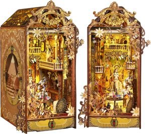 Goodsright Decor DIY Book Nook Kit,DIY Miniature Doll House Kit with Furniture and LED,Wooden Bookend Bookshelf Insert Decor-Creativity Gift for Friend Lover??JTSL-12??