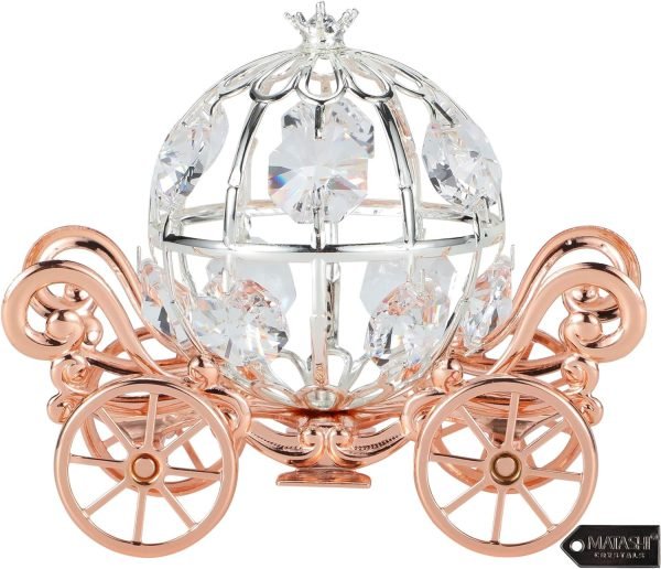 Goodsright Decor Rose Gold & Silver Plated Cinderella Pumpkin Coach Ornament with Crystals Home Halloween Decor Holiday Tabletop Decoration Showpiece Gift for Christmas Thanksgiving Birthday for Mom