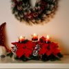 Goodsright Decor Christmas Centerpiece, Christmas Candle Holders, Christmas Tabletop Poinsettia Centerpiece with 3 Candle Holders, Romantic Holiday Candelabrum for Home Party Christmas Table Mantel Decorations