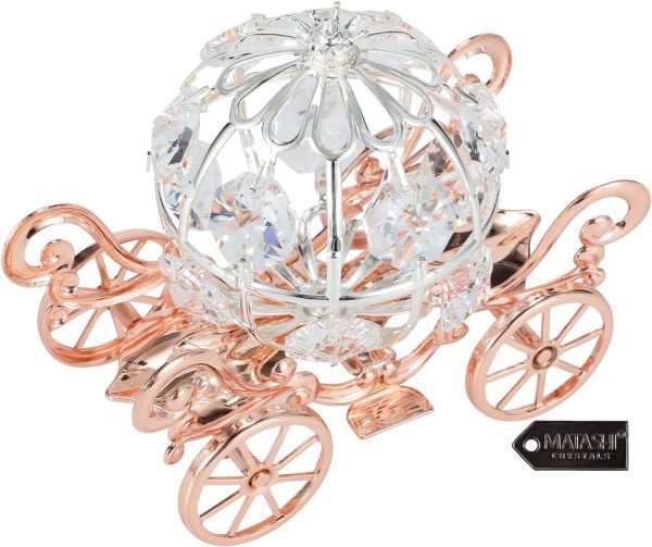 Goodsright Decor Rose Gold & Silver Plated Cinderella Pumpkin Coach Ornament with Crystals Home Halloween Decor Holiday Tabletop Decoration Showpiece Gift for Christmas Thanksgiving Birthday for Mom