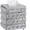 Goodsright Decor Crystal Square Tissue Box Cover - Sparkling Cube Glass Tissue Box Holder, Decorative Facial Tissue Holder for Bedroom Bathroom Dresser Night Stand Table Office Home Decor, Gold