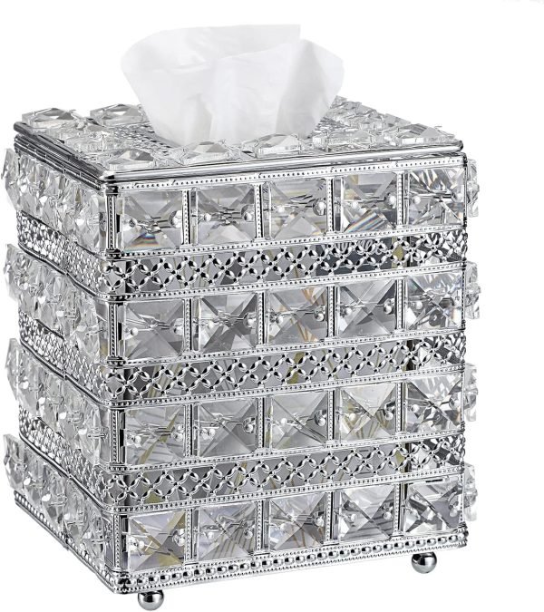 Goodsright Decor Crystal Square Tissue Box Cover - Sparkling Cube Glass Tissue Box Holder, Decorative Facial Tissue Holder for Bedroom Bathroom Dresser Night Stand Table Office Home Decor, Gold