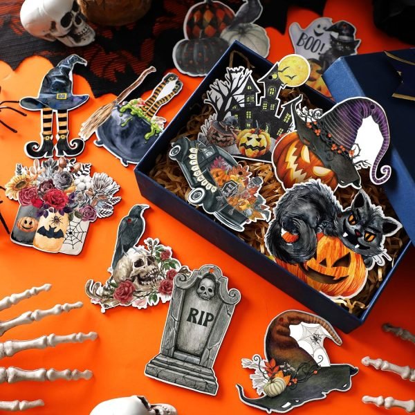 Goodsright Decor 36 Pcs Halloween Wood Ornament for Tree Vintage Halloween Ornaments Wooden Halloween Hanging Decorations Pumpkin Witch Black Cat Wood Cutouts with Ropes for Home Party Decor (Witch Hat)