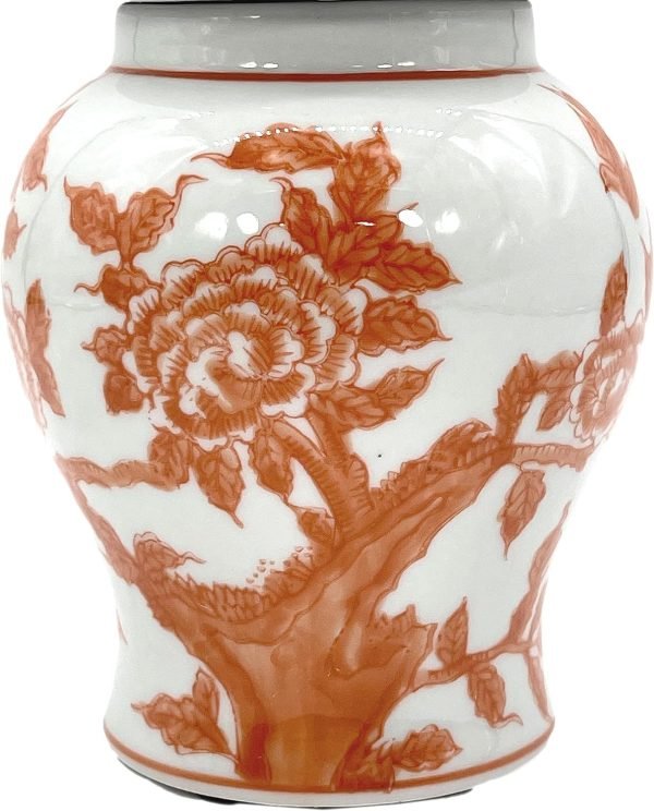 Goodsright Decor 8" Ceramic Ginger Jar with Lid - Tea Storage, Decorative, Home Decor Jar (Orange & White)