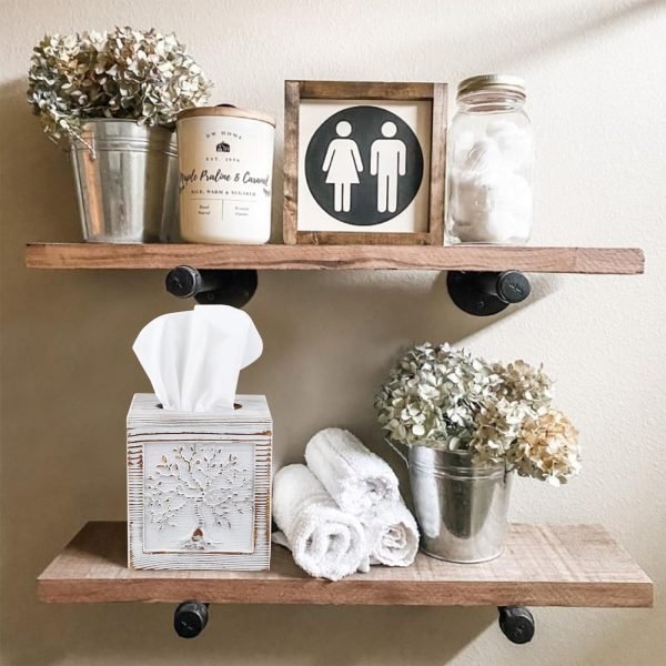 Goodsright Decor Wood Carved Tissue Box Cover Square Tissue Holder Whitewashed Tree of Life Design Rustic Vintage Home Decor for Bathrooom Bedroom Living Room