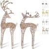 Goodsright Decor 2pc Set White Pinecone Rattan Thread String Christmas Reindeer Figurine Table Desk Decorations Glittering Xmas Holiday Party Supply